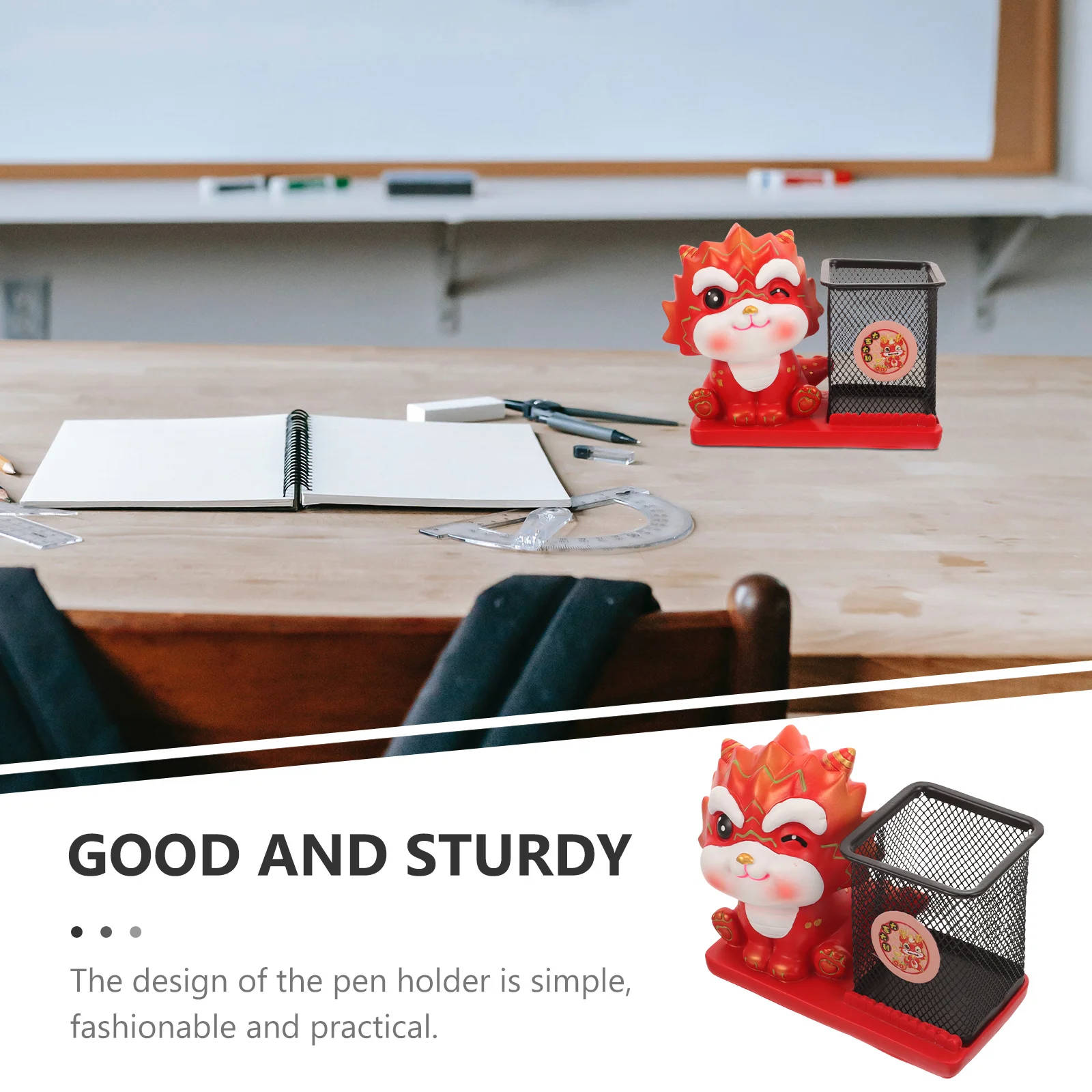 Dragon Year Pen Holder Resin Desktop Organizer Pencil Storage Bucket For Office Home Study Zodiac Dragon Desk Accessory