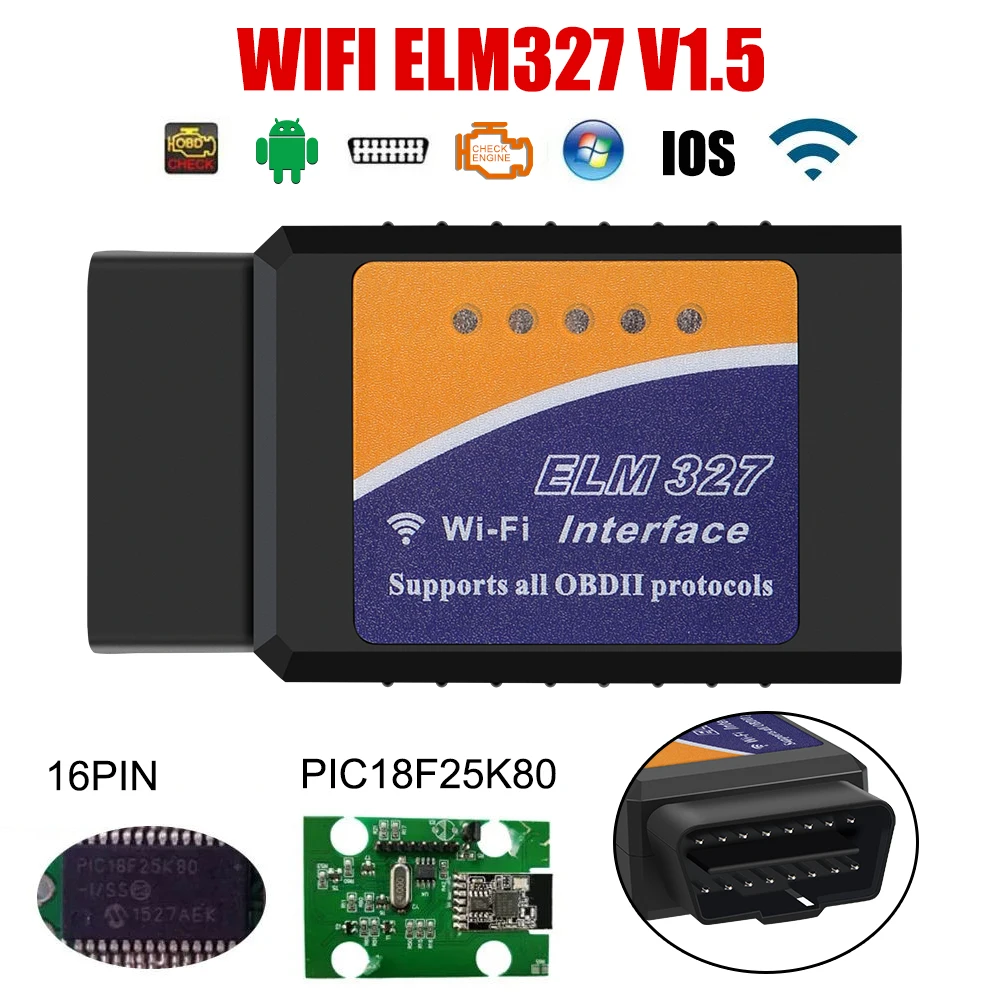 

Адаптер OBDII 1 шт. автомобильные аксессуары сканер OBD2 ELM327 WIFI V1.5 считыватель кодов неисправностей автомобиля для IOS Android