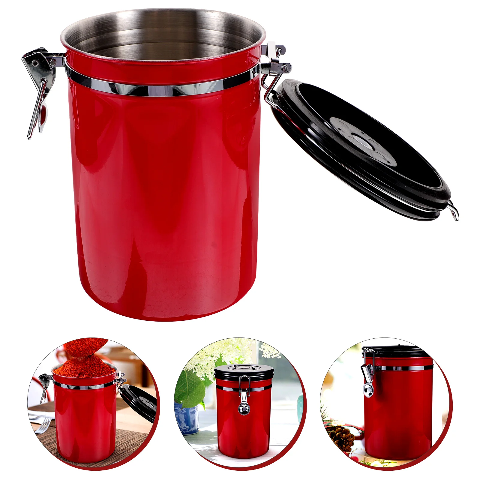

Coffee Beans Storage Tank Stainless Steel Sealed Cans Jars Snacks Container Home Kitchen Tool Food Storage Bottle Red Large Size