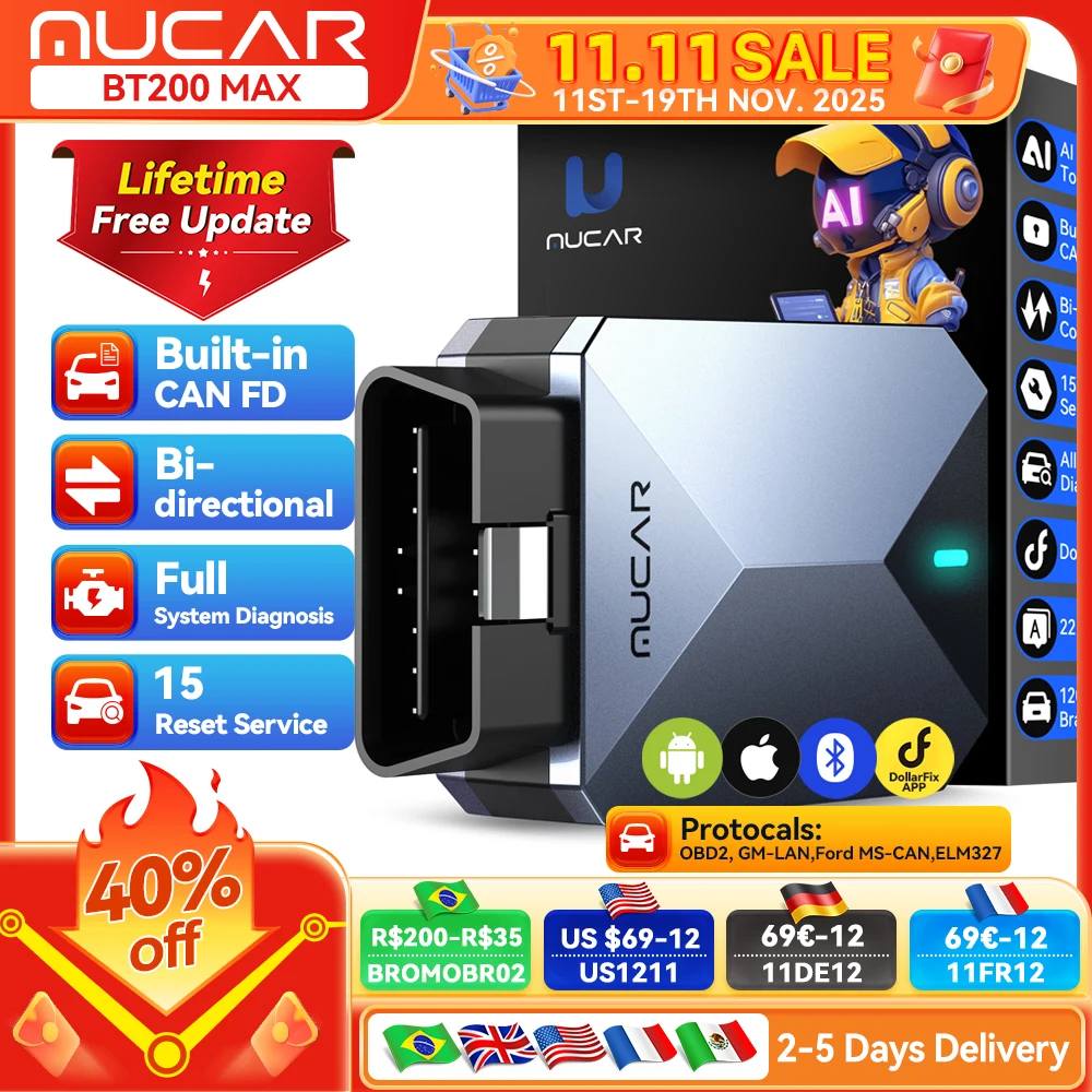 yZ[zMUCAR BT200 MAX OBD2XLi[ ELM327 CANFD oc[ 15Zbg tVXeff R[h[_[ UAbvf[g