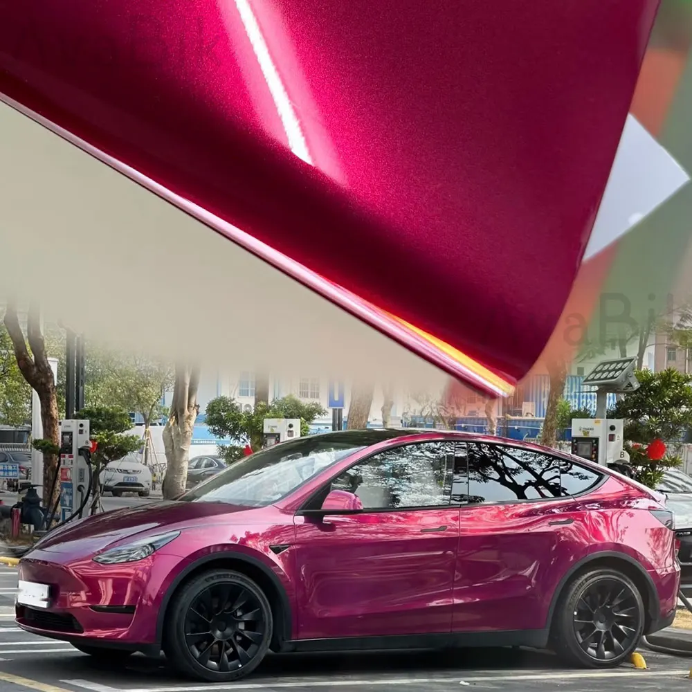 20/50cm x 150cm glänzende PET-Folie – Chamäleon Rot zu Lila Auto-Vinylfolie mit Luftkanälen für Motorradzubehör-Aufkleber