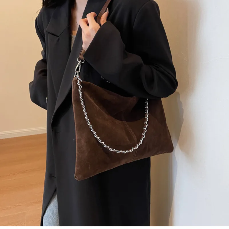 KK  2024 new soft leather frosted suede chain women\'s fashionable high-capacity commuting shoulder bags female ladies handbags