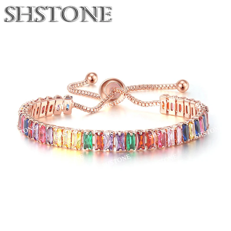 Edle 925 Sterling Silber Armband Kette Luxus Farbe Kristall Hand Schmuck Für Frauen Charme Hochzeit Geschenk Party 18 cm