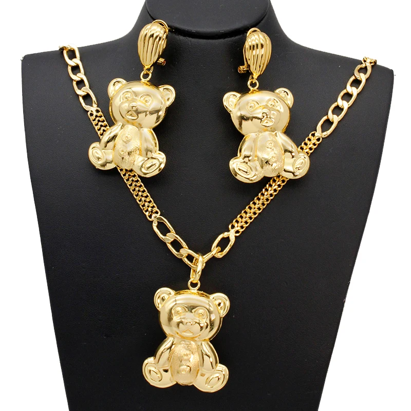 

Dubai Gold Color Jewelry Sets Teddy Bear Drop Earrings Pendant Necklace Set African Brazilian Bridal Wedding Jewellery Gifts