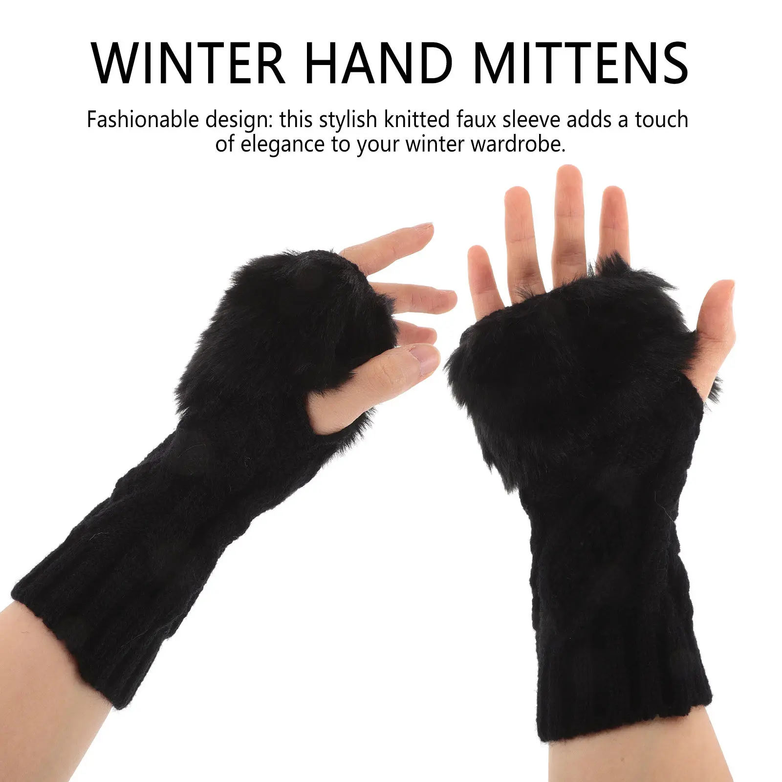 1Pair Winter Women's Knitted Wrist Cuffs Detachable Warm Hand Sleeves Short Arm Warmers for Sweater Coat Fashionable Accessory