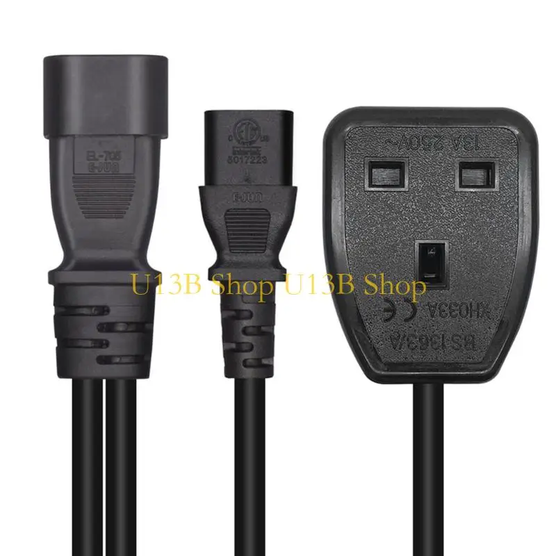 U13B 1ft/32 IEC320 C14 bis IEC320 C13+UK13A AC-Power-Verlängerungskabel-Adapterkabel