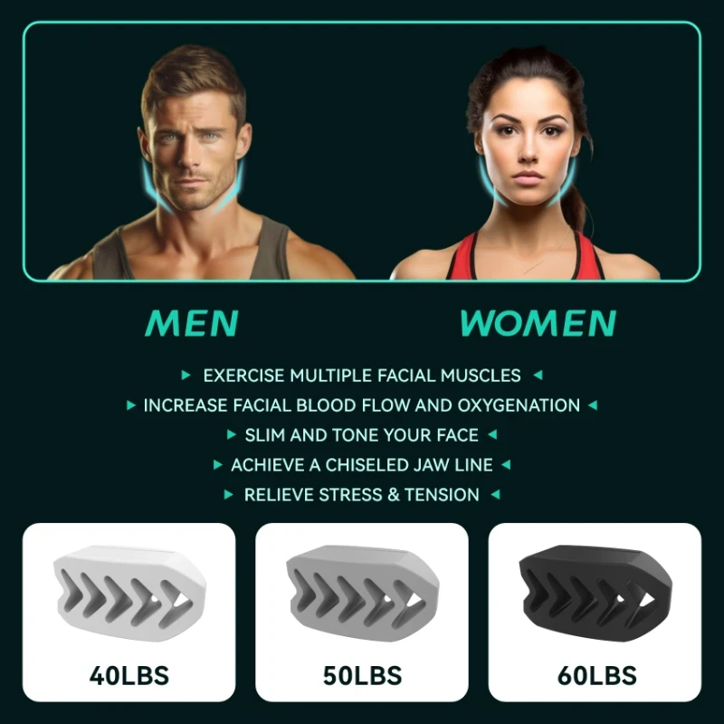 40/50/60LBS سيليكون الفك خط التمارين الفك مضغ الكرة اللياقة البدنية تونر للوجه والرقبة مدرب العضلات الذقن الخد ممارسة #2