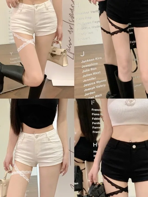 

plus Size Lace Patchwork Bloomer orts Women's Summer Thin High Waist Slimming Casual Elastic Waist A-Line Hot Pants