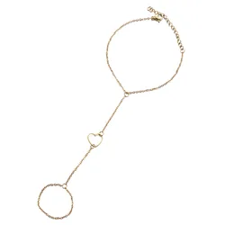 MinaMaMa Stainless Steel Heart Hand Chain Bracelets For Women Hollow Out Heart Finger Ring Bracelet New Jewelry