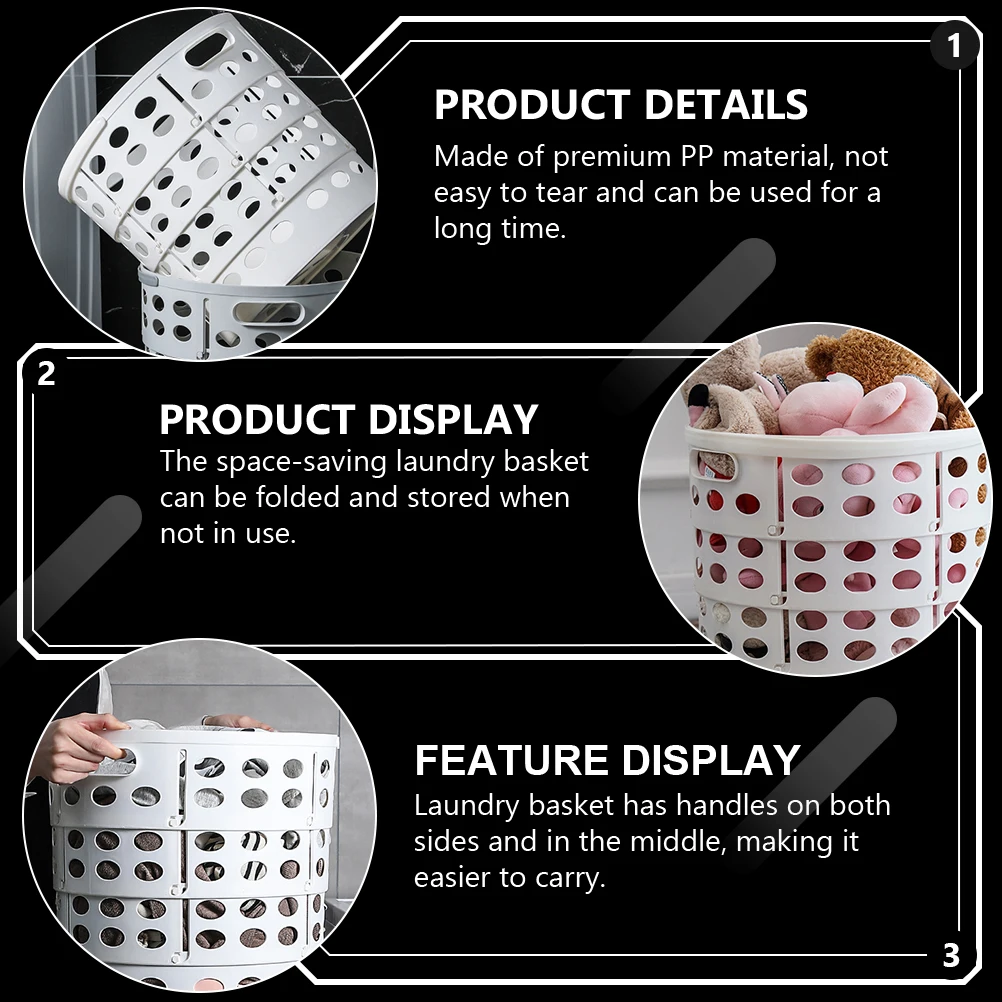 

1pc Slim PP Foldable Laundry Basket Clothes Storage Collapsible Bathroom Large Capacity Hollow Design Handles Outdoor