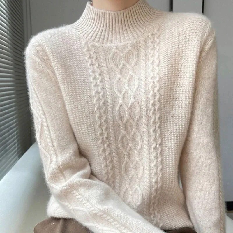 20235Autumn and Winter New Women Sweater Warm Cashmere Sweater Loose Large Size Top Half Turtleneck Knitted Bottoming Shirt