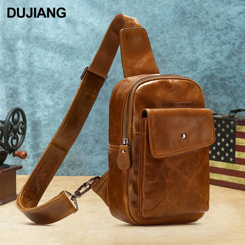 Genuine leather chest bag, men's crossbody bag, multi-functional wide shoulder strap, high-end men's single shoulder bag