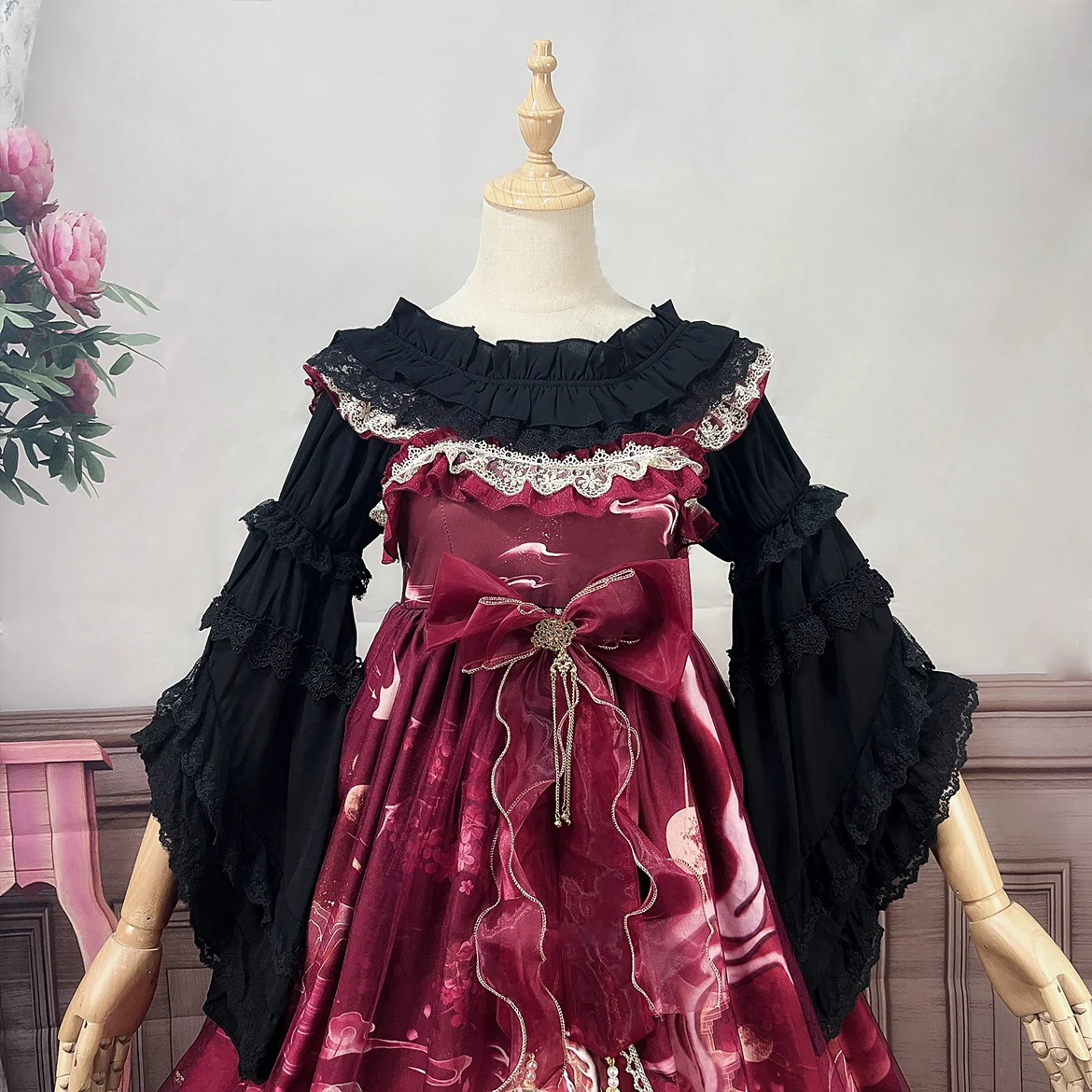 Elegant Lolita Chiffon Flare Sleeve Elastic Collar Slash Neck Blouse Top Girls 2025 Summer New Sweet Versatile Age Reduction Top