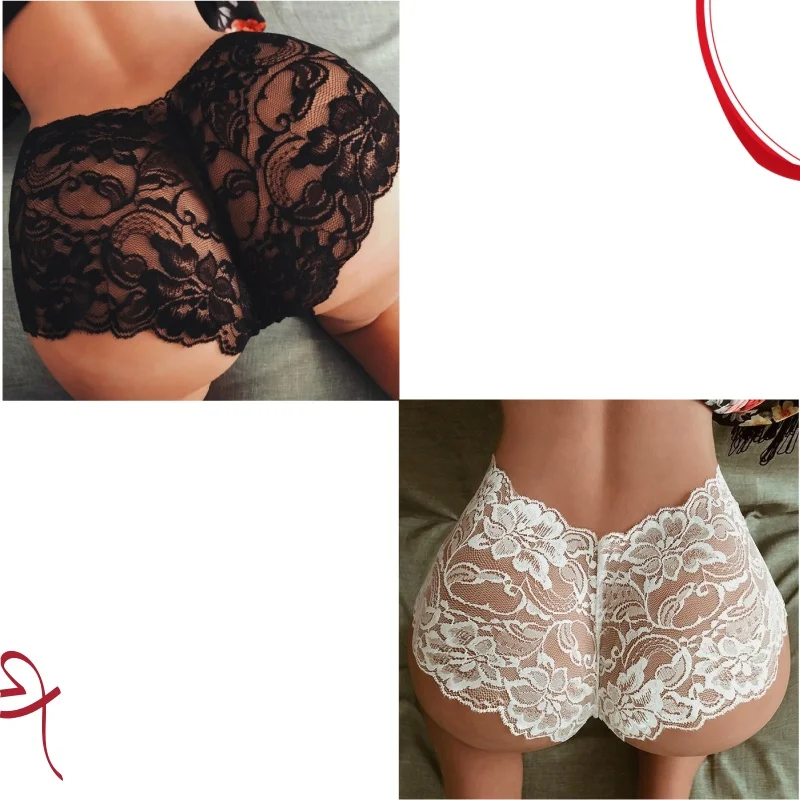 

Black White Lace Floral Flower Boxer Panties Briefs Elastic Japanese Panties Plus Size Lingerie Breathable Sexy Panties Women