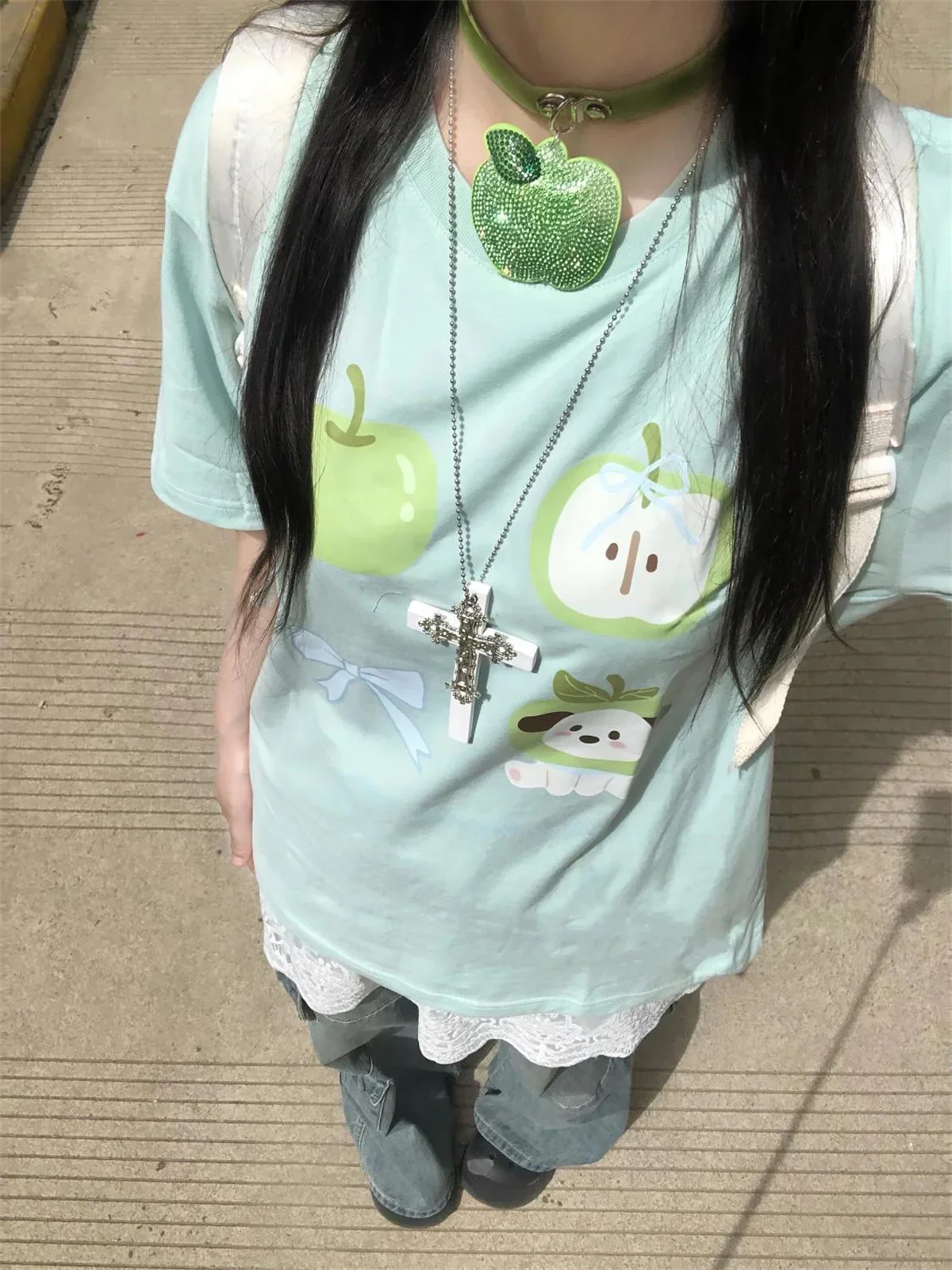 Lässiges All-Match Vintage T-Shirt, Sommer Kawaii Niedliches Cartoon-Print-Shirt, Damenmode, Lässige Japanische Schicke T-Shirts – Detail 2