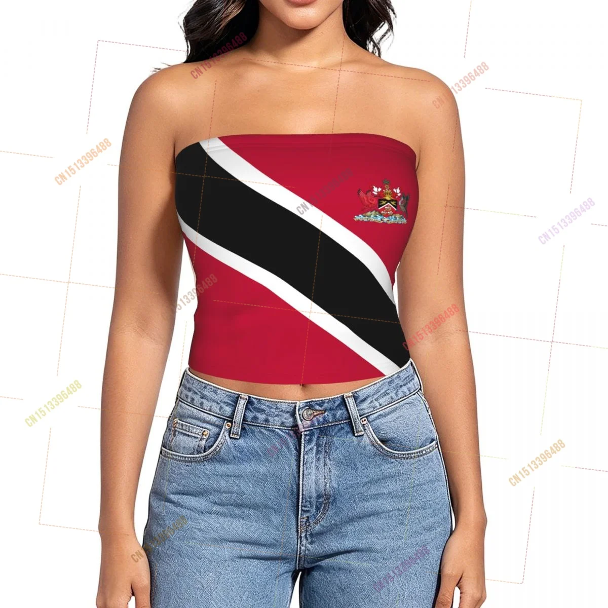 Trinidad And Tobago Flag Shoulder Strapless Tube Top Sleeveless Slim Fit Cropped Tank Tops Casual Summer Basic Streetwear Y2k
