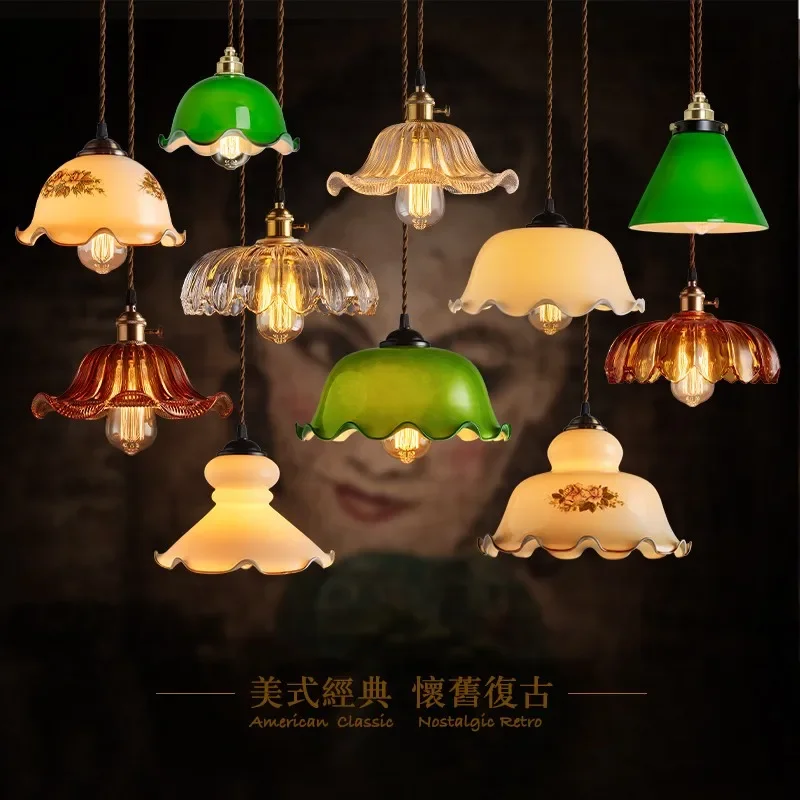 

Old Shanghai Republic of China Nostalgic Art Pastoral Lighting Restaurant Bar Cafe Green Glass Retro Chandelier