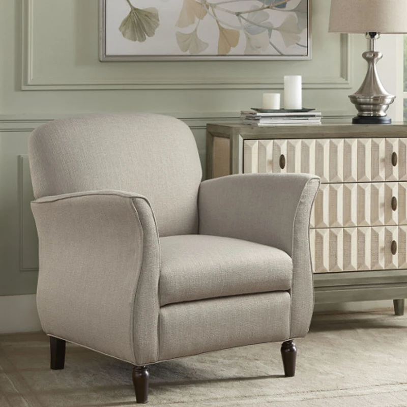 

Elegant Madison Park Escher Accent Chair with Cream Fabric, Flared Arms, and Sturdy Wood Legs - Perfect for Living Room Decor