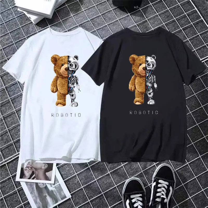 Cute Teddy Bear Robot Graphic T Shirt Robotic Bear Shirt Casual Clothes Men Fashion  Streetwear Clothing Modal Vintage Tee Top