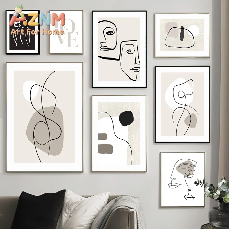 Lines Drawing Girl Face Body Love Abstract Posters And Prints Wall Art Canvas Painting Hotel Bar Pictures For Living Room Decor