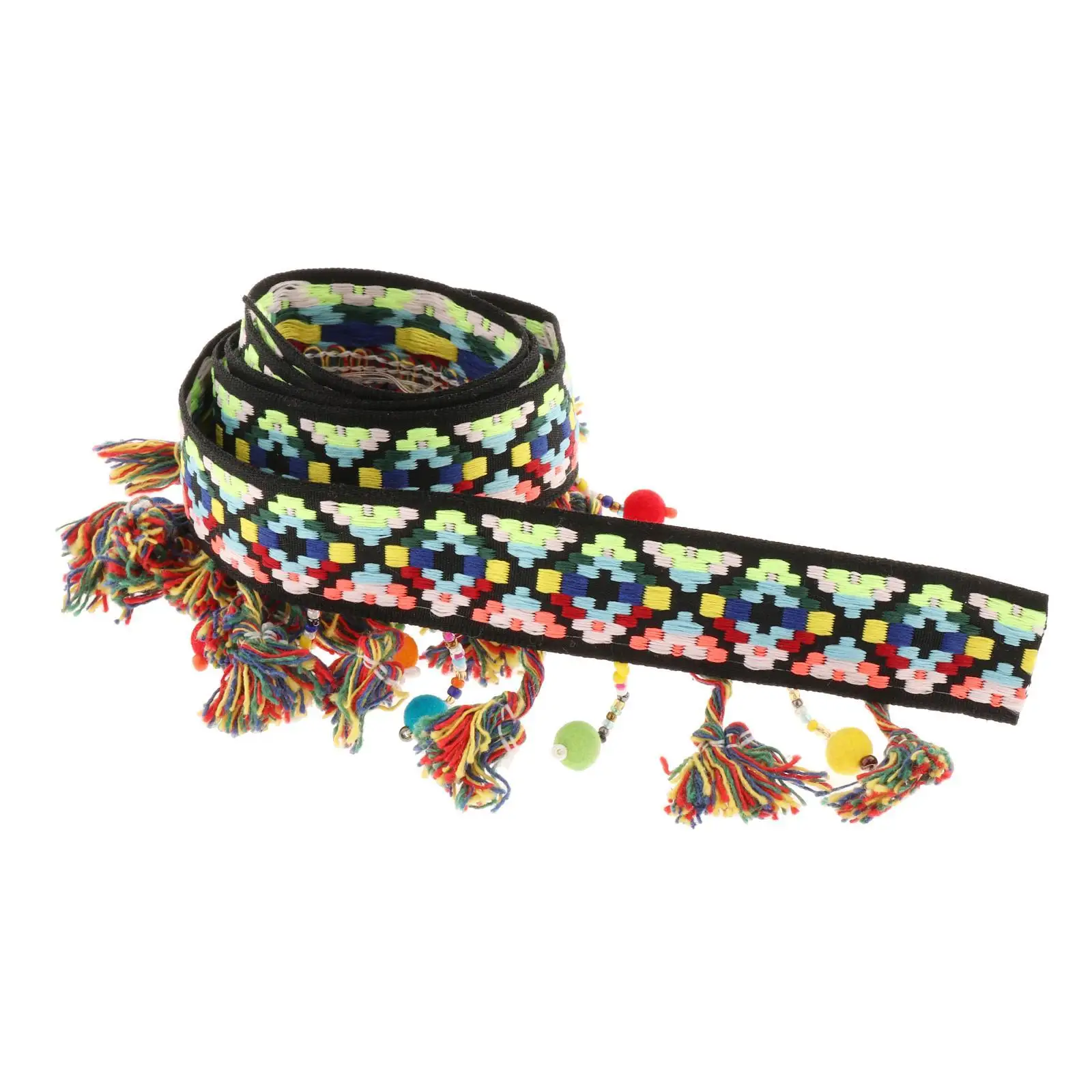 1 Yard Colorful Tassel Embroidered Lace , Hand Beads Supplies DIY Webbing for Sewing Hair Accessory Party