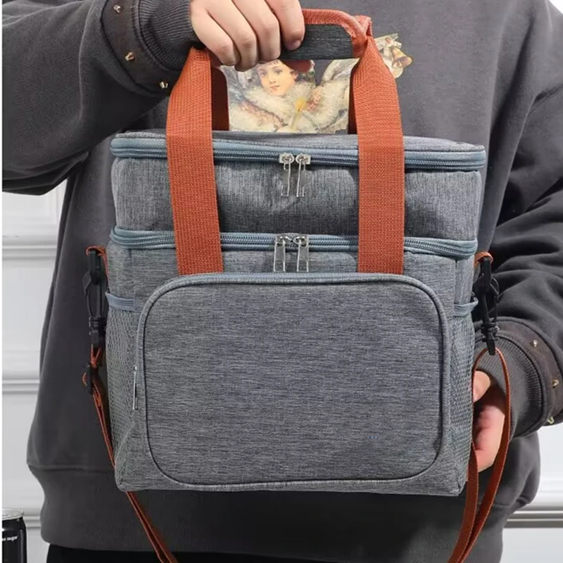 

1PC Double Layer Lunch Bag Large Capacity Thermal Insulation Lunch Bags Leakproof Cooler Tote Work Picnic School Double-Layer