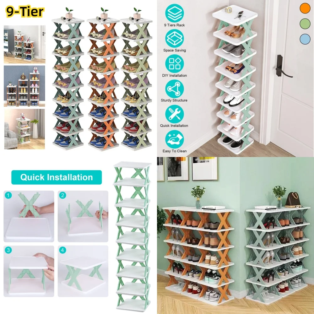 

Shoe rack9 Tier Slim Shoe Storage Rack Narrow Entryway Organizer Stacking Footwear Cabinet Space Saving Vertical Shoe Shelf
