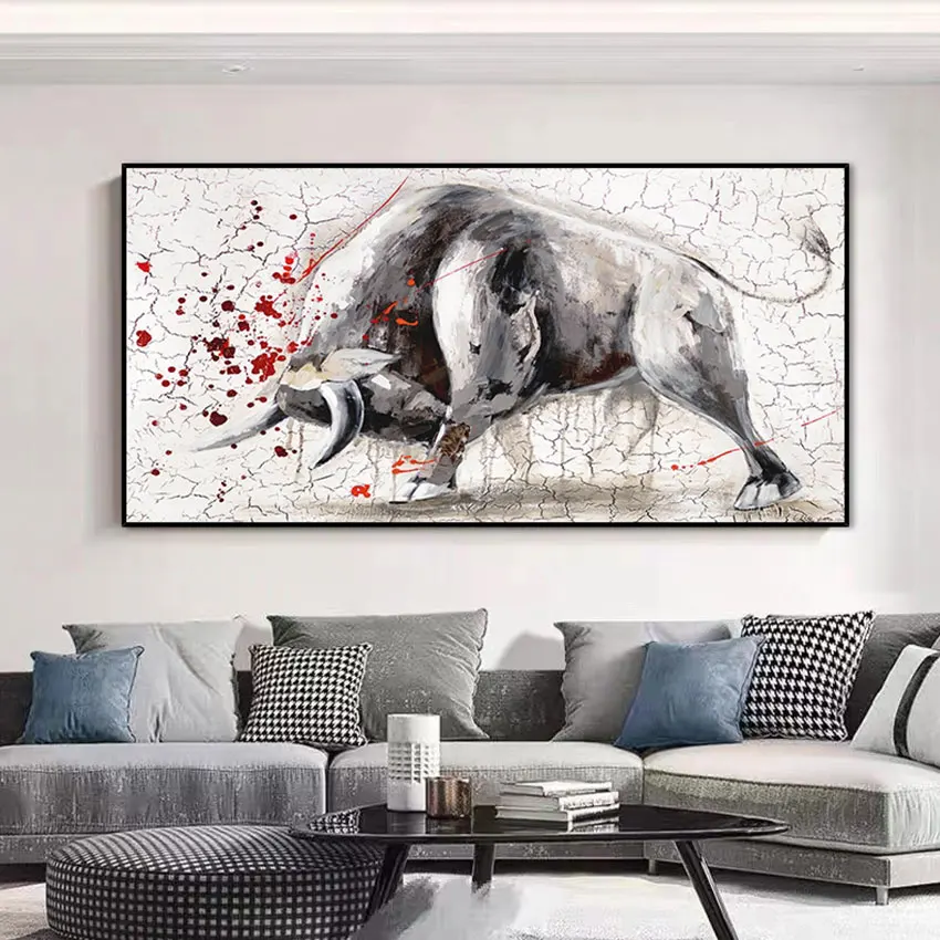 

Hotel Wall Decor Animal Picture Luxury Abstract Bullfighting Oil Painting Purely Hand Painted Canvas Christmas Gift Wall Art