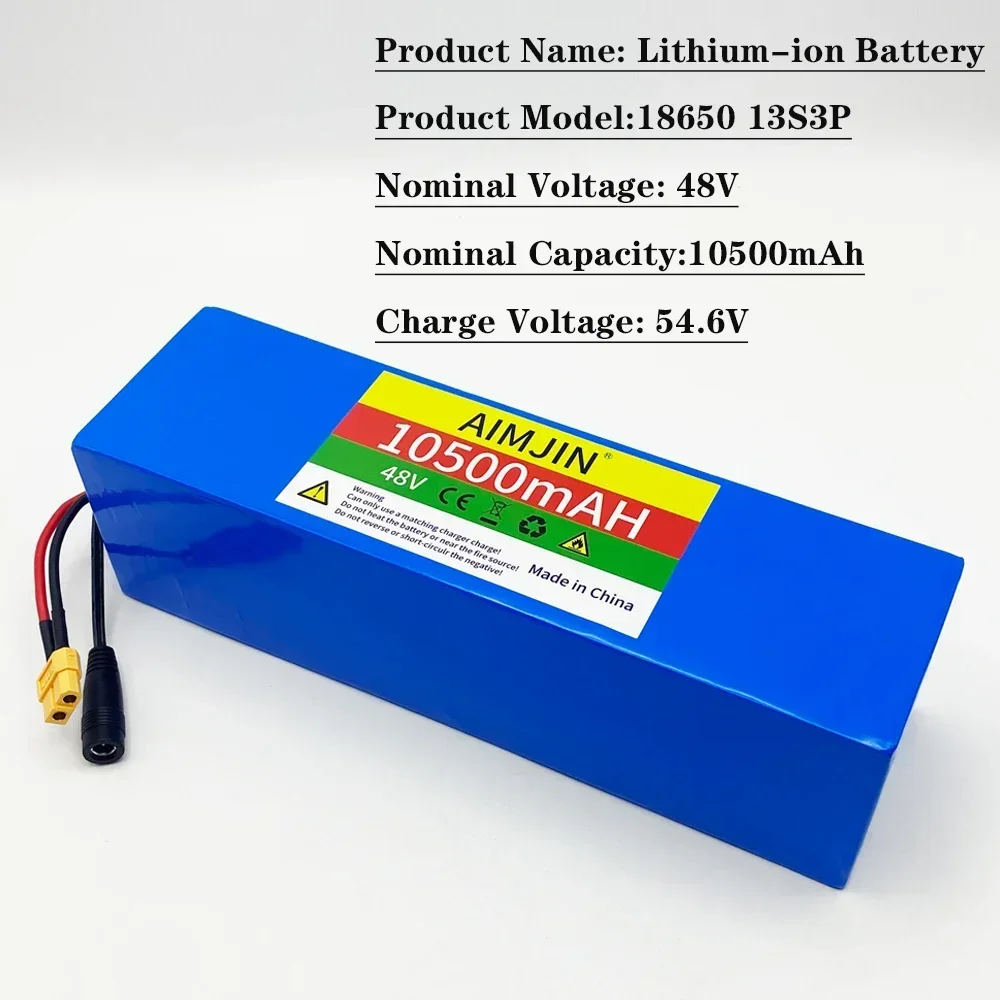 حزمة بطارية ليثيوم أيون 13S3P 48 فولت 10500 مللي أمبير في الساعة مع BMS للدراجات البخارية والدراجات وما إلى ذلك