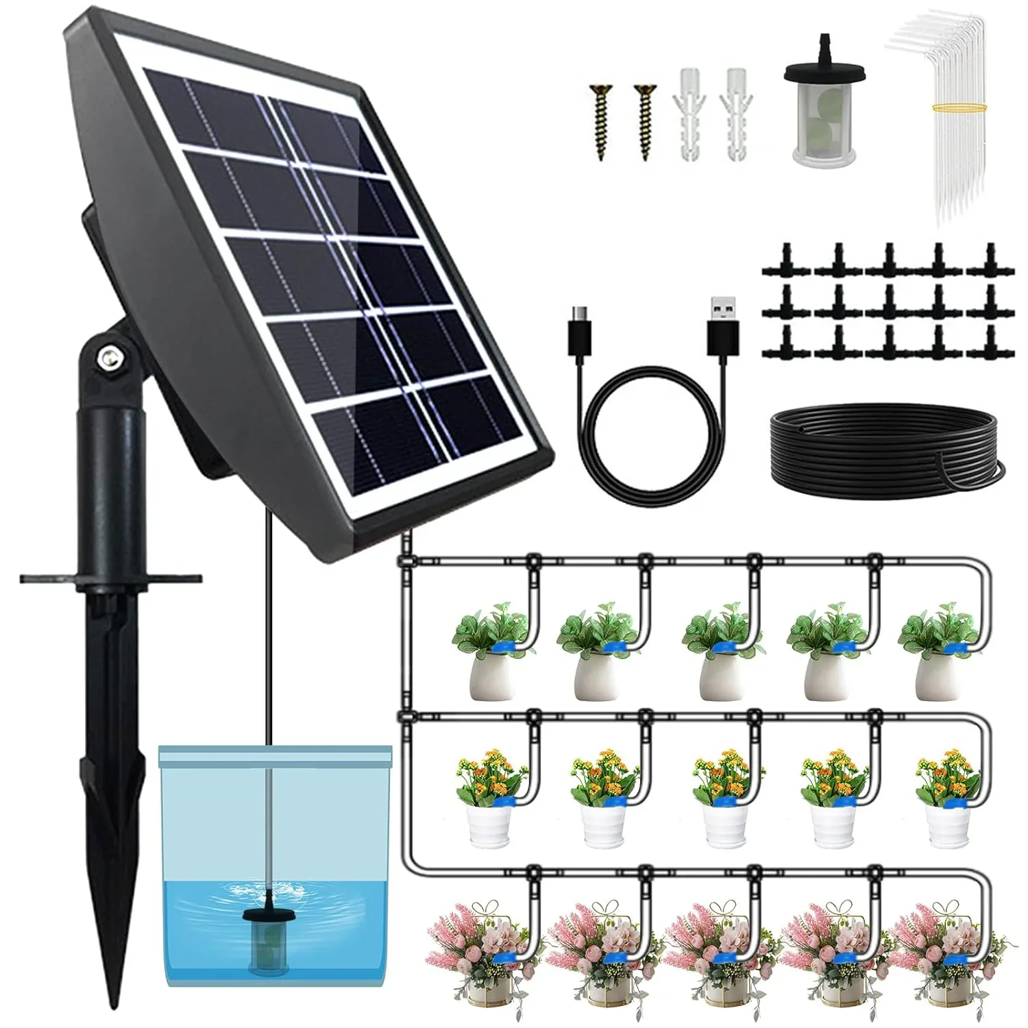 

Original brand newSolar Auto Irrigation System Irrigation Kit Indoor Outdoor Automatic Self Watering System for Plants in Green