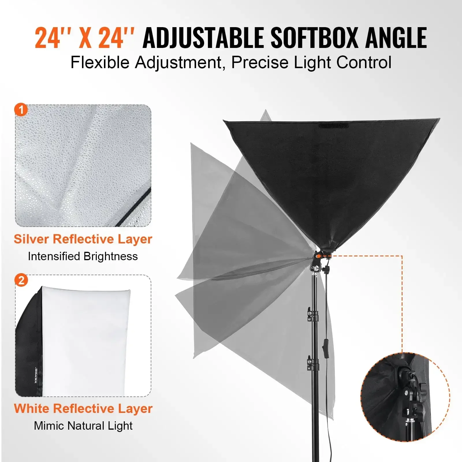 Kit de iluminação Softbox 24 pol. x 24 pol. 30W 5500K lâmpadas LED suporte ajustável