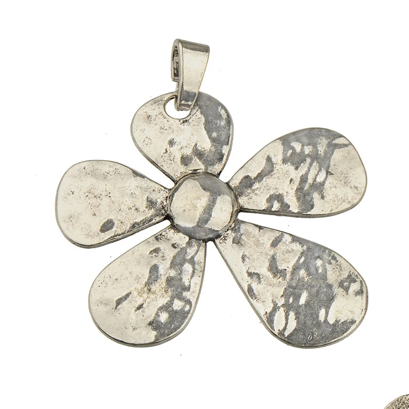 

4pcs Components For Making Flower Metal Pendants Necklaces Woman Large 78mm Retro Silver Plated Diy Wholesales Crafts Jewellery