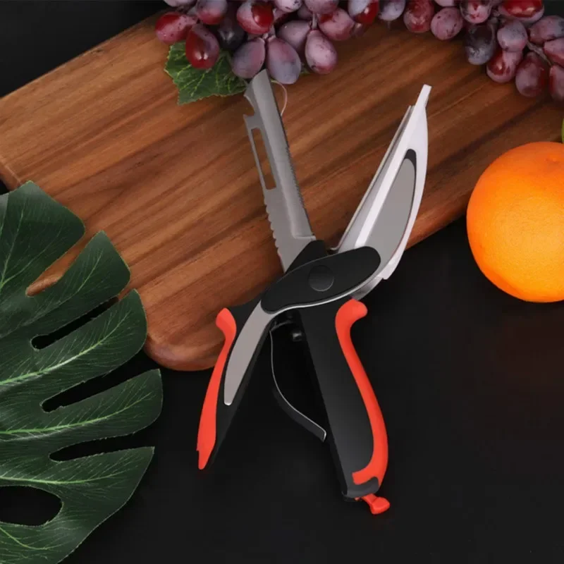 6 IN 1 Kitchen Scissor Cutting Board Utility Cutter Multifunction Stainless Steel Vegetable Meat Slicer Accessories Tool Set