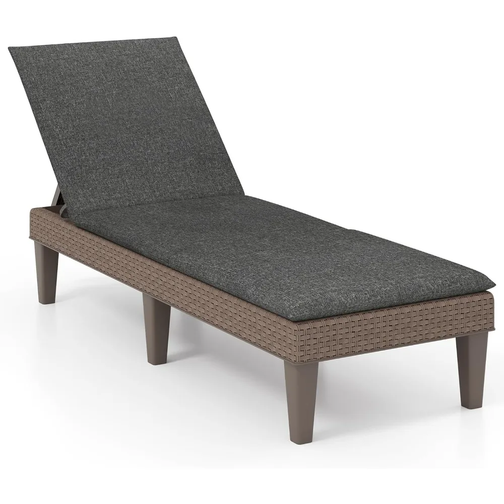 Outdoor Chaise Lounge Chair Rattan Recliner Lounger with Removable Cushion & 3-Level Adjustable Backrest, Patio Tanning Chair