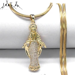 Virgin Mary Zircon Shiny Pendant Necklace Women Men Stainless Steel Gold Color Catholic Religious Necklaces Jewelry NGG43-9