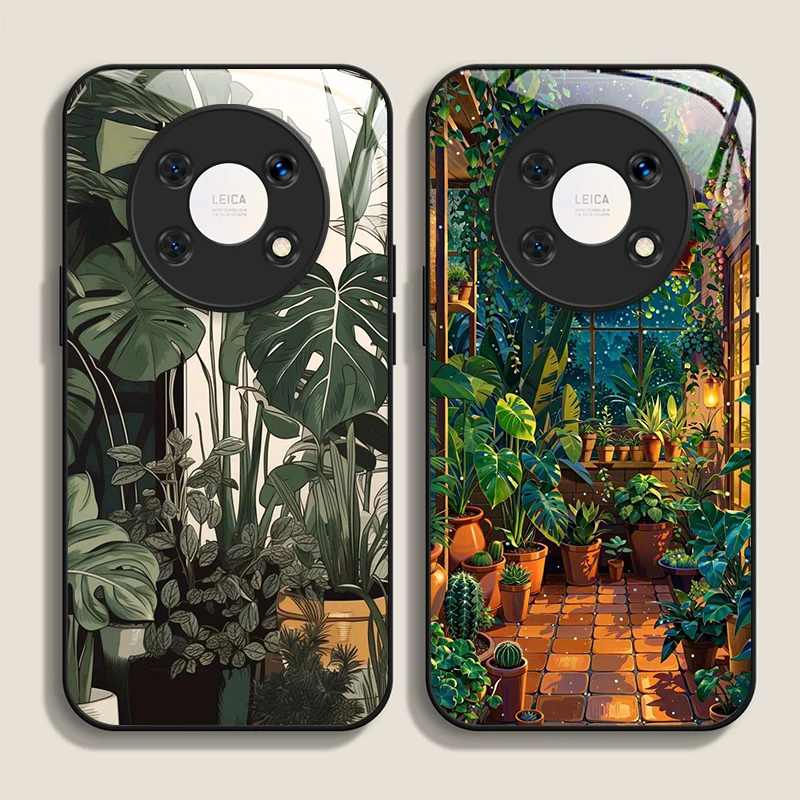 Funda de teléfono de vidrio templado con patrón Floral de hoja de palma a la moda para Huawei Honor 400 200 100 90 80 Magic 7 Pro 6 5 Lite X9 X8