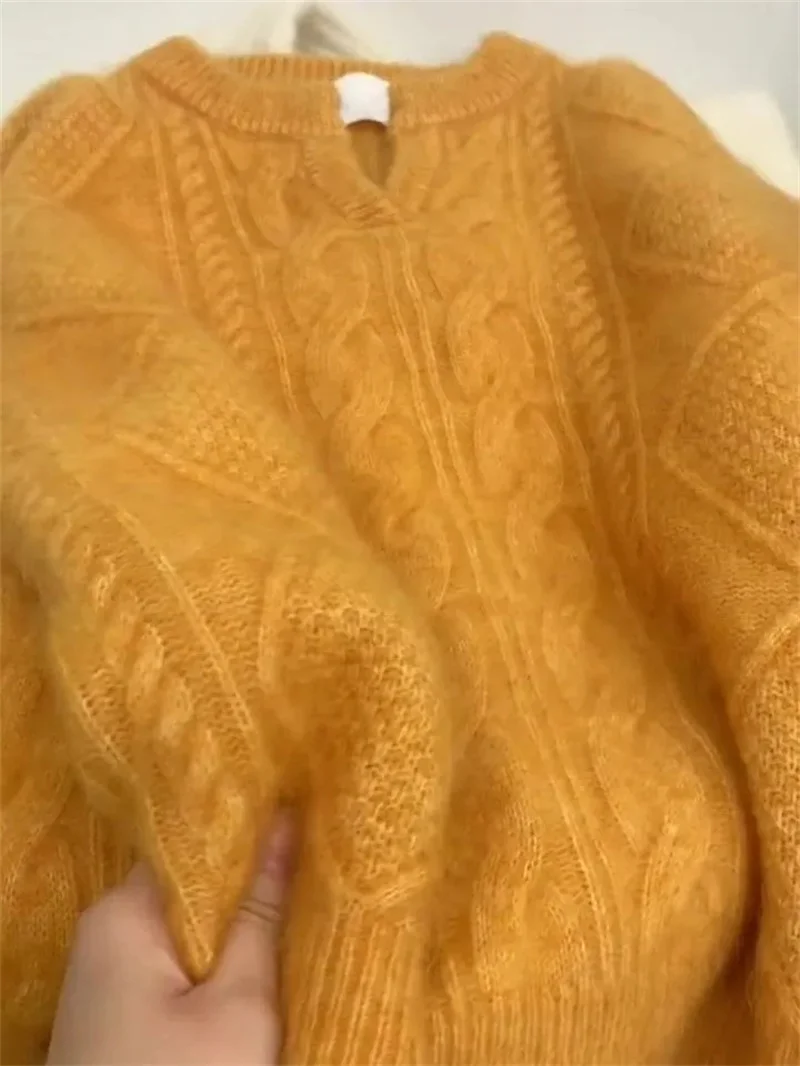 

Оранжевый пуловер с v-образным вырезом и бархатным енотом из жареного теста, свитер, женский осенне-зимний утолщенный мягкий свитер с допамином