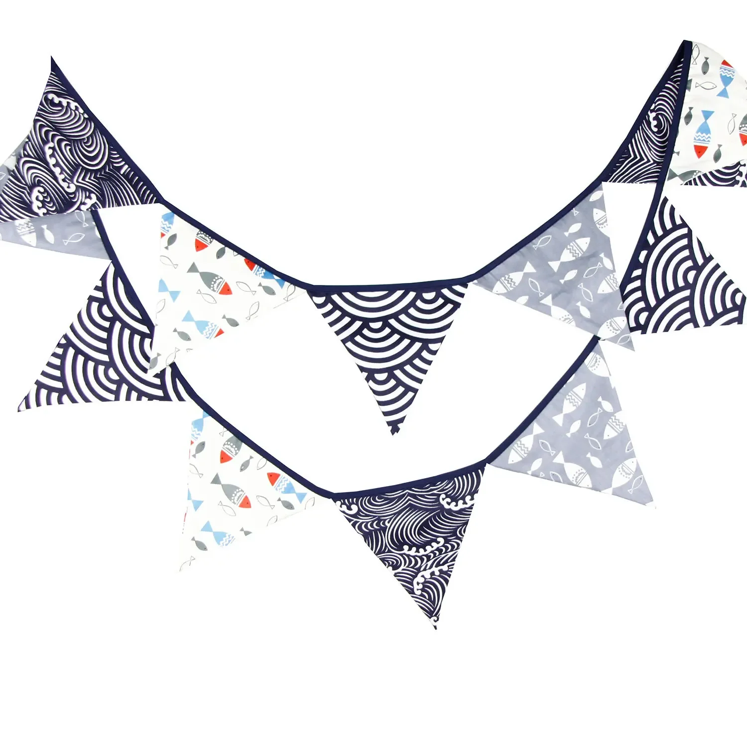 Navy Japanese Fish Fabric Triangle Flags Banner Buntings Garlands for Wedding, Birthday Party, Outdoor & Home Decoration