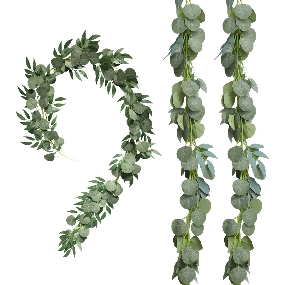 

3pcs 2M Ceiling Decor Road Layout Rattan Jungle Party Wedding Decoration Greens Artificial Flowers Willow Vine Garland Wreath