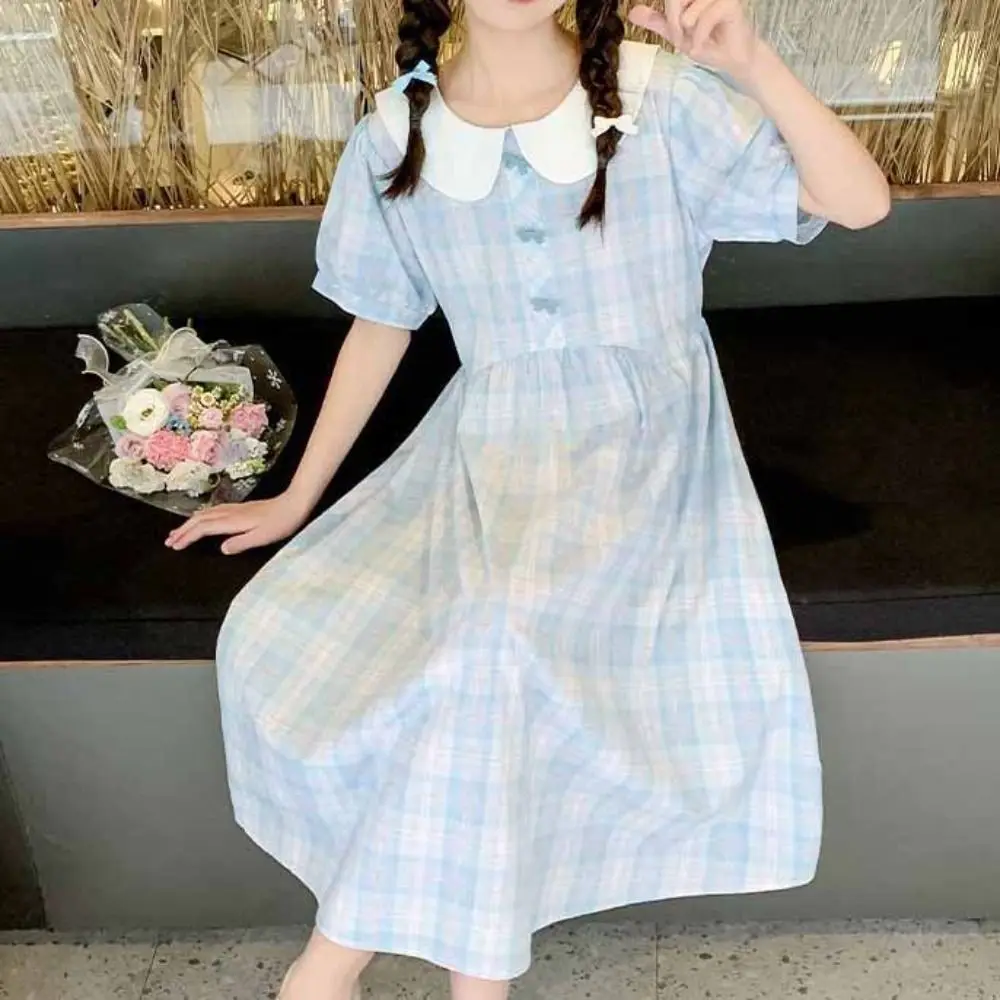 

Fashion Loose Girls Plaid Dress Sweet Teenagers Summer Kids Dresses Party Beach Vacation Children Princess Dress Students