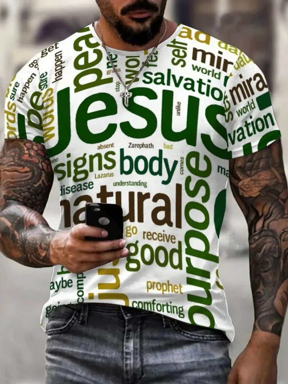 Men Fashion Letter Jesus Printed 3D Graphic Men's T-Shirt Daily Street Christian Believers Short Sleeved Casual Men's T-Shirts