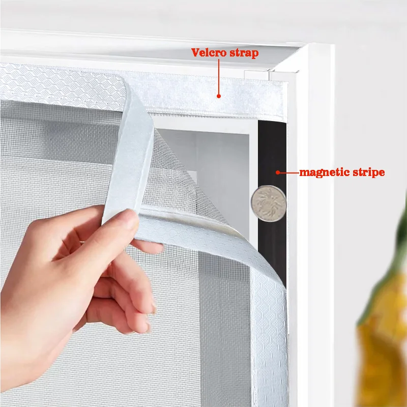 White magnetic invisible mosquito screen window net self installing household simple self-adhesive magnetic strip protective net