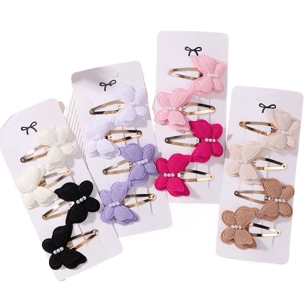 4Pcs/set Candy Colored Hair Clip Set for Girls Double Layered Bow Cute Bangs Hair Clip Cotton Safe Children's Hair Accessories