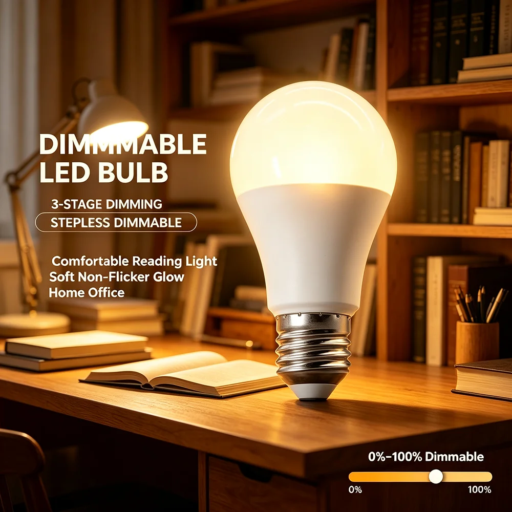 Dimming E27 LED Bulb AC220-240V 10W 15W 20W 24W Rotary Dimmable Smooth Stepless Dimming / Wall‑Switch Dimming Flicker‑Free Light