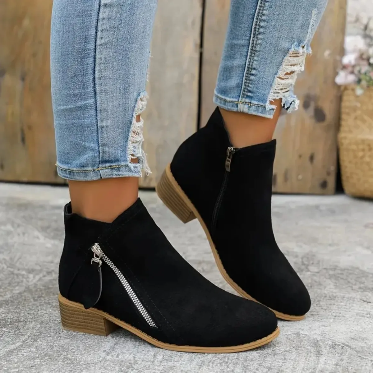 Damenstiefel Herbst/Winter Seitliche Knöchelstiefel für Damen mit niedrigem Absatz und niedrigem Schaft im College-Stil für Studentinnen, bequeme Outdoor-Schuhe. – Detail 4