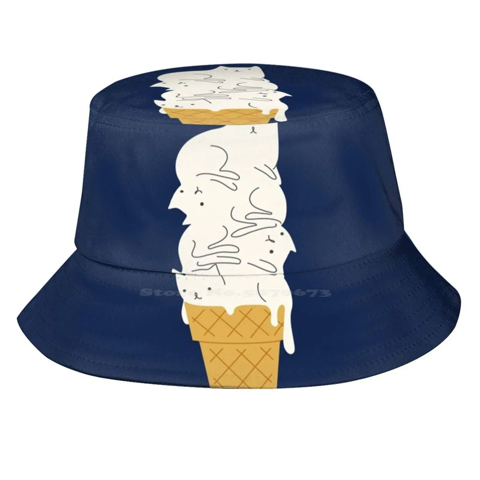 Cat Ice Cream Sun Cap Fisherman Hat Bucket Hats Ice Cream Cone Sweet Cat Art Cat Lover Love Cat Cut Cat Drawing Blue Vanilla