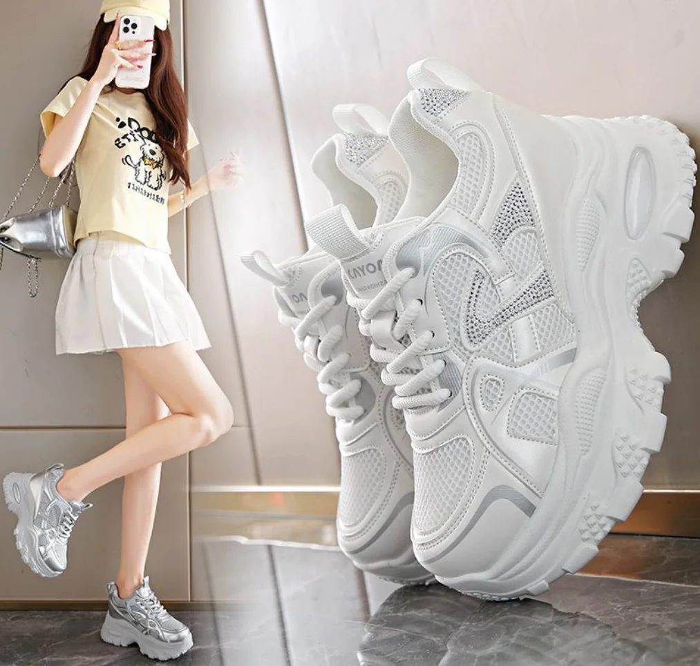 

Women's Dad Shoes Thick Bottom Breathable Mesh Sports Sneakers Heightening Casual All-Match Foot Slimming Tennis Shpes 2025 New