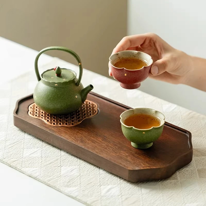 Kiln Transformation Kung Fu Tea Set Green Teapots Teacup Handle Teapot Tea Making Pot Afternoon Teas Teaware Set Teas Kettles