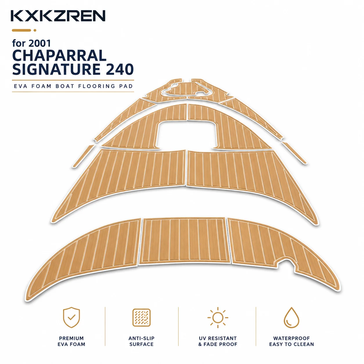 KXKZREN Precut EVA Marine Deck Mats for 2001 Chaparral Signature 240 Non Slip Boat Flooring Cockpit Swim Platform Teak Style Kit