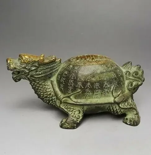 

5.3" Old Chinese Bronze Gilt Feng Shui Dragon Turtle Tortoise Animal Statue